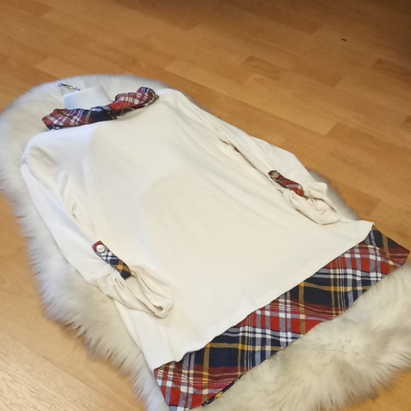 Ali Miles Cowl Neck Tunic with Plaid Trim - Picture 13 of 15